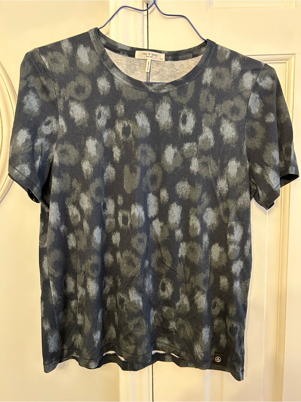 rag & bone Short Sleeve Crewneck Tee in Navy and Gray Animal Print